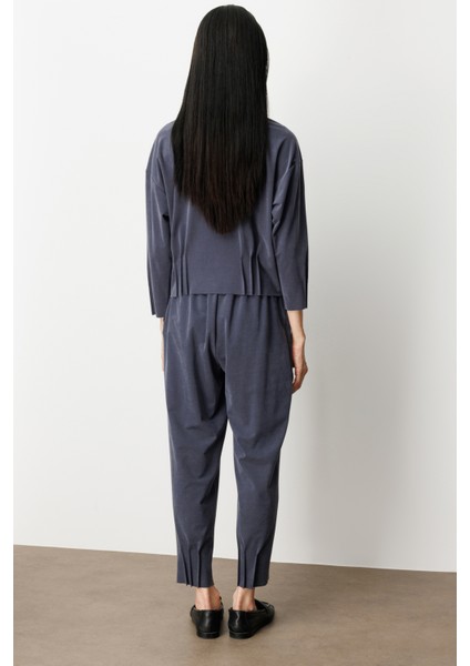 Kadın Beli Lastikli Paçası Dikişli Pantolon 64409 Lacivert fırsatları