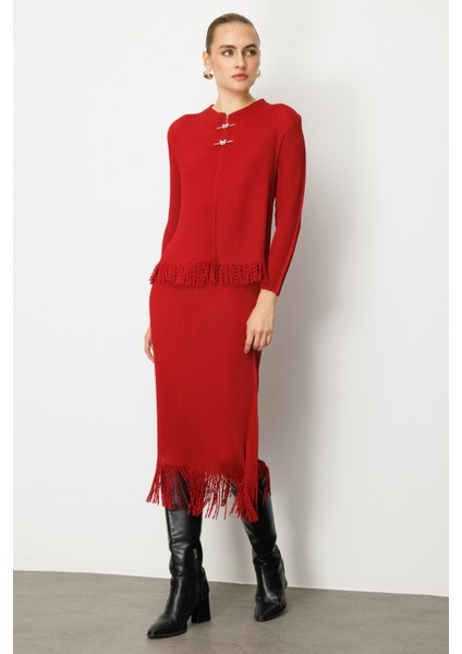 Kadın Beli Lastikli Püsküllü Etek 3911 Bordo fiyatları