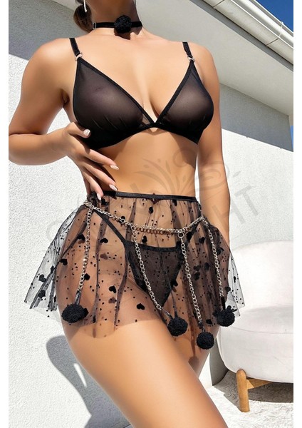 Kalp Desenli Zincirli Fantezi Etekli Takım Nightlight 3617 L-Xl