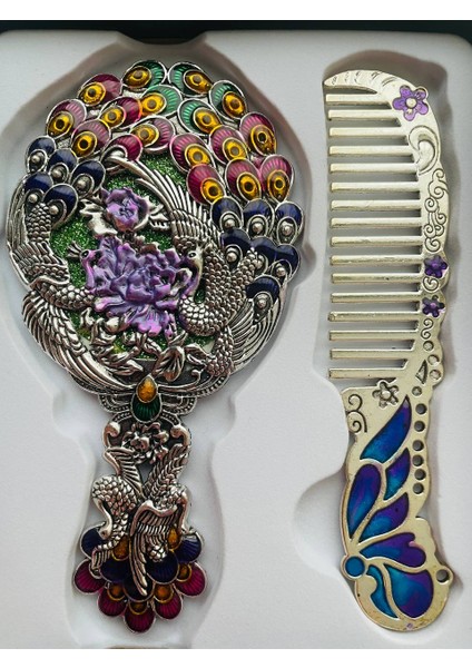 Ayna Tarak Seti, Kutulu-Metal-Hediyelik Takım, 13CM Aynalı Saç Fırçası, Tavuskuşu Figürlü fiyatları