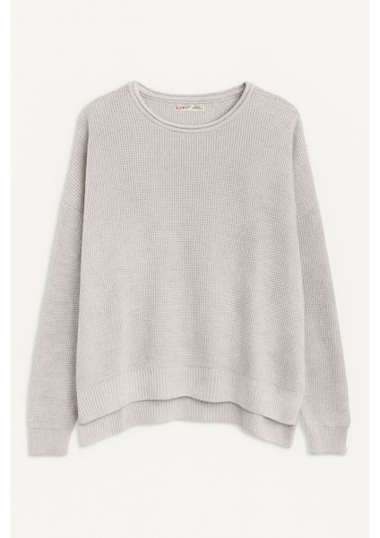 6183 Kadın Nopeli Oversize Triko Ince Kazak Taş