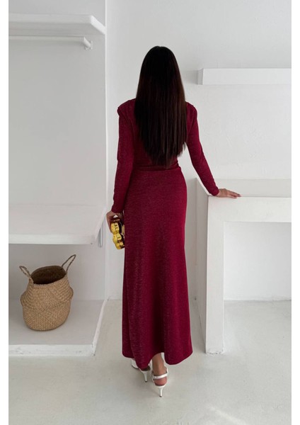 Kadın Kol Vatkalı Toka Detaylı Drapeli Maxi Elbise NBK4358 indirimleri