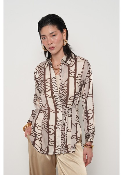 Kadın Belden Bağlama Detaylı Desenli Gömlek fiyatları