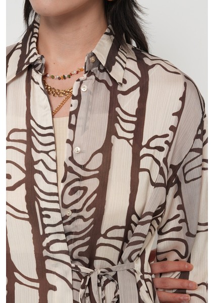 Kadın Belden Bağlama Detaylı Desenli Gömlek modelleri