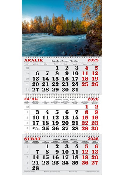 2026 Yılı Gemici Takvimi- Nehir ve Yaprakları Sararmış Ağaçlar