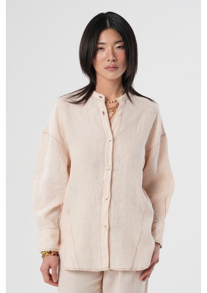 Kadın %100 Keten Hakim Yaka Ip Detaylı Gömlek fiyatları