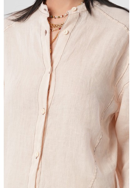Kadın %100 Keten Hakim Yaka Ip Detaylı Gömlek modelleri