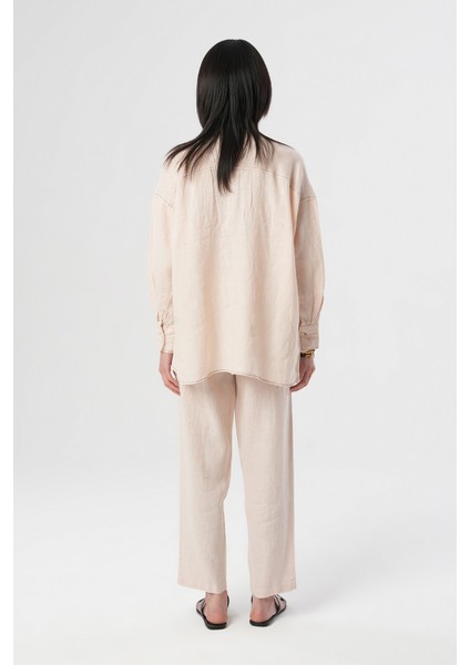 Kadın %100 Keten Hakim Yaka Ip Detaylı Gömlek indirimleri