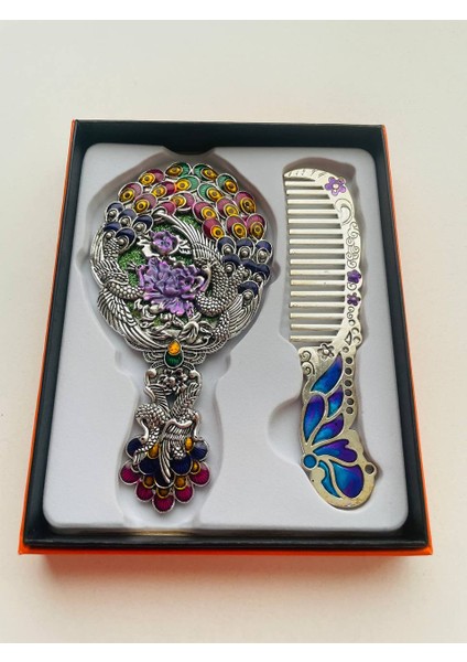 Ayna Tarak Seti, Kutulu-Metal-Hediyelik Takım, 13CM Aynalı Saç Fırçası, Tavuskuşu Figürlü indirimleri