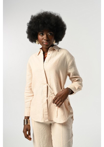 Kadın %100 Keten Önü Bağlama Detaylı Gömlek fiyatları