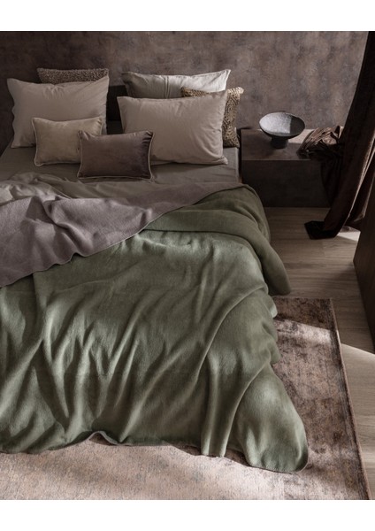 Caureo Çift Kişilik Jakarlı Pamuklu Battaniye - Haki/vizon fırsatları