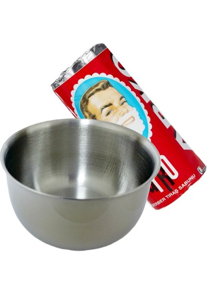 Paslanmaz Çelik Tıraş Kasesi, Berber Tıraş Tası, Sabun Köpürtme Kasesi ve Tıraş Sabunu Seti (Set-1)