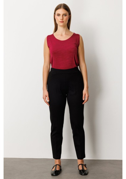 Kadın Büyük Beden Dantel Süslemeli Dar Paça Pantolon 1087 Siyah