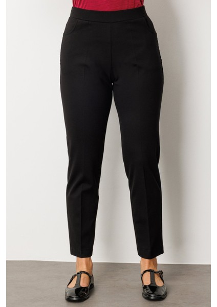 Kadın Büyük Beden Dantel Süslemeli Dar Paça Pantolon 1087 Siyah modelleri