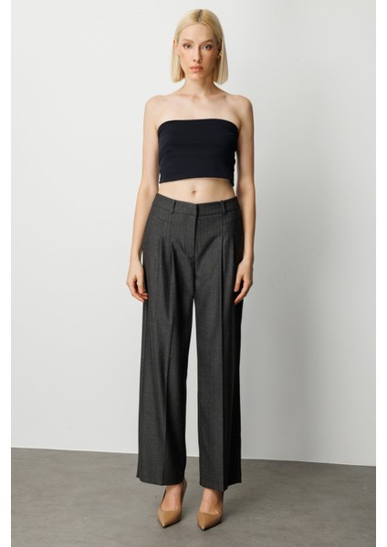 Kadın Çizgi Desenli Wide Leg Pantolon 5111 Siyah