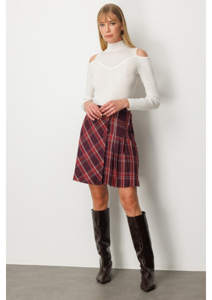 Kadın Pilise Detaylı Mini Etek 2049 Bordo fiyatları