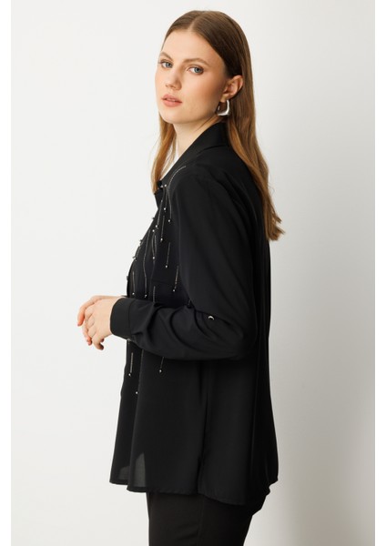 Kadın Büyük Beden Önü Taşlı Boncuklu Bluz 3983 Siyah fiyatları