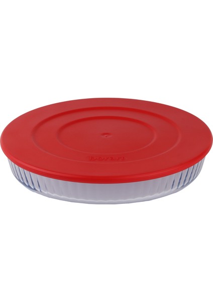 Kırmızı Plastik Kapaklı Optik Desenli Küçük Yuvarlak Cam Tepsi