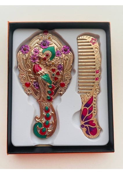 Ayna Tarak Seti, Kutulu-Metal-Hediyelik Takım, 13CM Aynalı Saç Fırçası, Tavuskuşu Figürlü fiyatları
