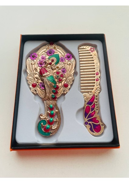 Ayna Tarak Seti, Kutulu-Metal-Hediyelik Takım, 13CM Aynalı Saç Fırçası, Tavuskuşu Figürlü fırsatları
