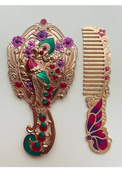 Ayna Tarak Seti, Kutulu-Metal-Hediyelik Takım, 13CM Aynalı Saç Fırçası, Tavuskuşu Figürlü indirimleri