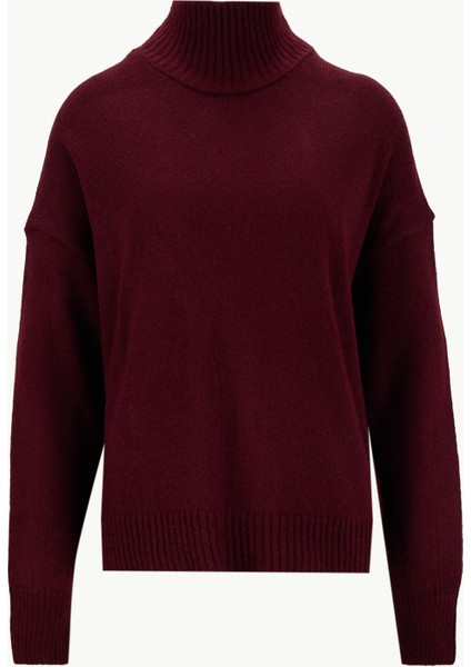 Yarım Balıkçı Yaka Relaxed Düz Bordo Kadın Kazak F5WL-KZK0405