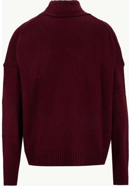 Yarım Balıkçı Yaka Relaxed Düz Bordo Kadın Kazak F5WL-KZK0405 fiyatları