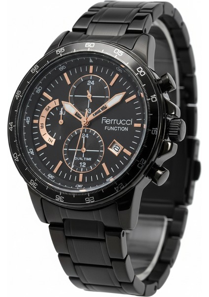 Ferrucci Erkek Kol Saati Siyah Renk, Siyah Kadran - Şık Metal Kordon, 2 Yıl Garantili
