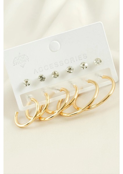 12 Adet Taşlı Halka Küpe