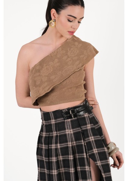 Darmo Tek Omuz Fırfırlı Triko Vizon fiyatları