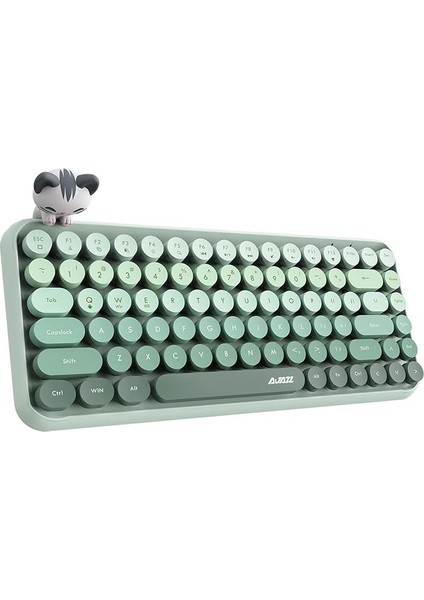 Kablosuz Bluetooth Retro Sessiz Klavye – Yuvarlak Tuşlu, Kedi Süs Aksesuarı, 84 Tuşlu, Taşınabilir, Akıllı Uyku Modu, Ergonomik Tasarım, Tablet Telefon Uyumlu, Ajazz AJ308I Yeşil