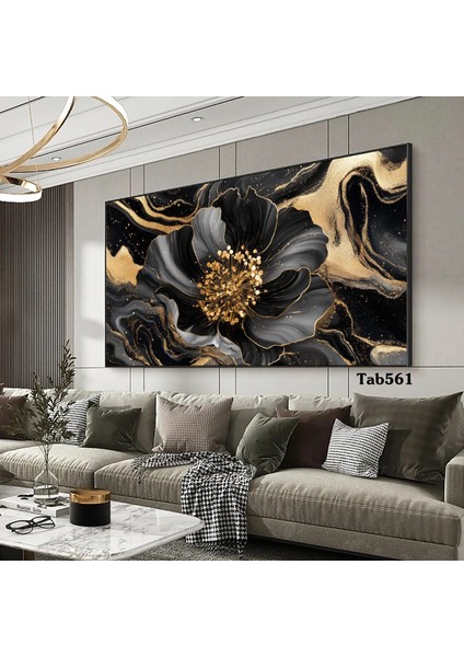 Siyah Çiçek Kanvas (Led) Işıklı Tablo