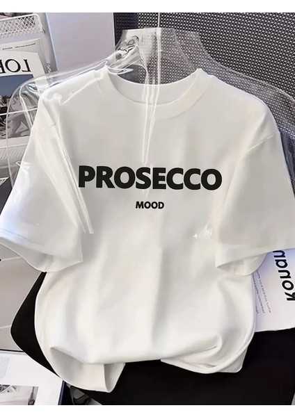 20/1 Penye Compack Baskılı Oversize Kısa Kol Bisiklet Yaka T-Shirt - Beyaz