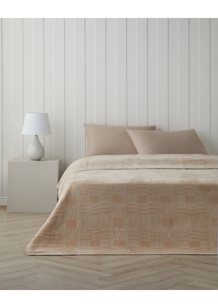 Linear Calm Pamuklu Tek Kişilik Battaniye 150X200 cm Ekru