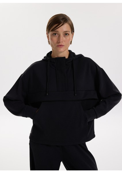 Kapüşon Yaka Düz Siyah Kadın Sweatshırt F5WL-SWT0407 modelleri