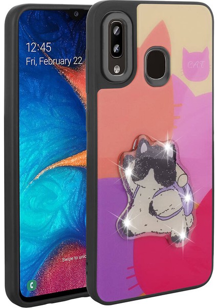 Galaxy A30 Kılıf Parlayan Kabartmalı Ikonik Figürlü Nxxa Amas Silikon Kapak-Mor