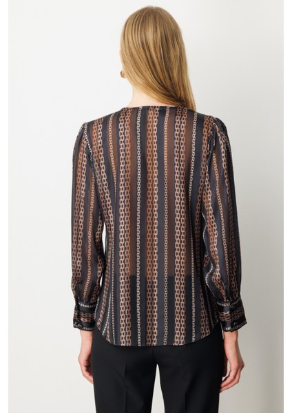 Kadın Süs Düğmeli Desenli Bluz 3063 Taba fırsatları