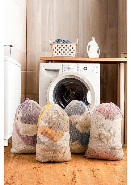 4'lü Çamaşır Yıkama Filesi Ayakkabı Yıkama Filesi Renkli Ipli 40X60 cm