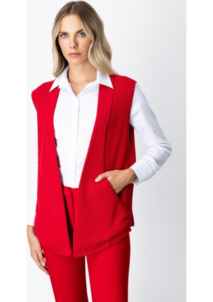 Kadın Önü Açık Uzun Örme Yelek 65908 Kırmızı fiyatları