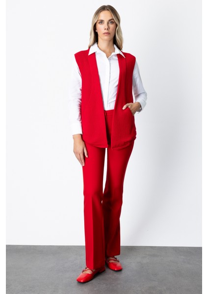 Kadın Önü Açık Uzun Örme Yelek 65908 Kırmızı modelleri