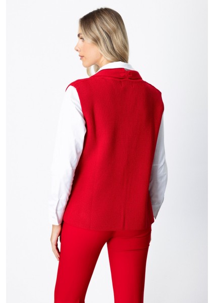 Kadın Önü Açık Uzun Örme Yelek 65908 Kırmızı fırsatları