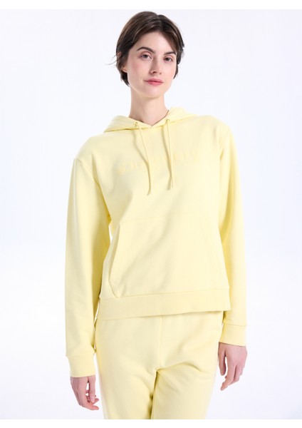 D5WL-SWT3570 Açık Sarı Kapüşon Yaka Relaxed Baskılı Kadın Sweatshırt