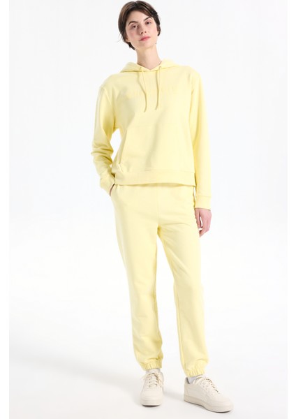 D5WL-SWT3570 Açık Sarı Kapüşon Yaka Relaxed Baskılı Kadın Sweatshırt fiyatları