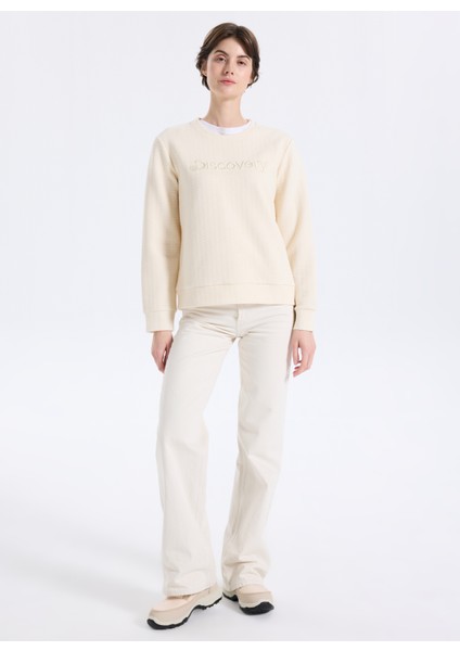 D5WL-SWT3588 Ekru Dik Yaka Relaxed Nakışlı Kadın Sweatshırt fiyatları