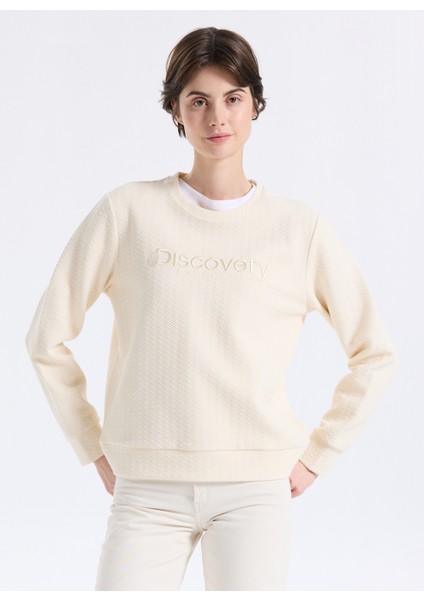 D5WL-SWT3588 Ekru Dik Yaka Relaxed Nakışlı Kadın Sweatshırt modelleri