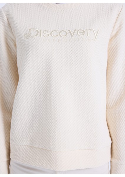 D5WL-SWT3588 Ekru Dik Yaka Relaxed Nakışlı Kadın Sweatshırt fırsatları