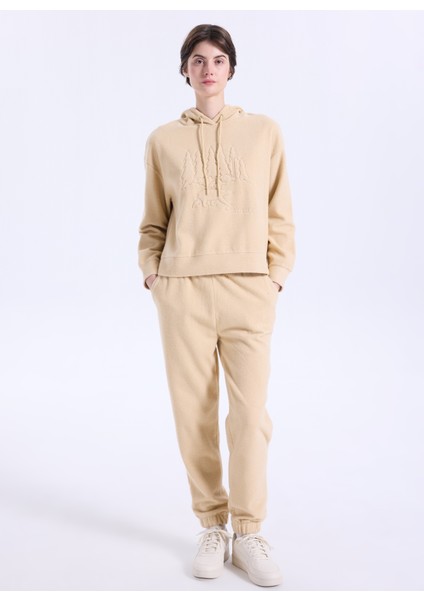 D5WL-SWT3505 Açık Bej Kapüşon Yaka Relaxed Nakışlı Kadın Sweatshırt fiyatları