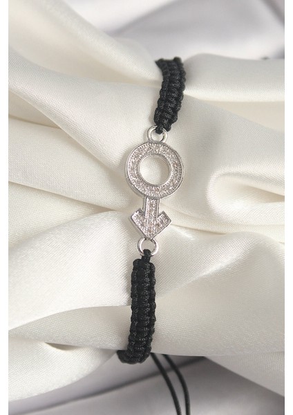 Pirinç Gümüş Renk Zirkon Taşlı Mars Figür Asansörlü Makrome Model Kadın Bileklik