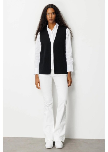 Kadın V Yaka Çelik Örgü Yün Anne Yelek 25044 Siyah fiyatları