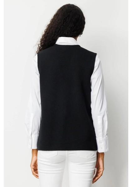 Kadın V Yaka Çelik Örgü Yün Anne Yelek 25044 Siyah fırsatları